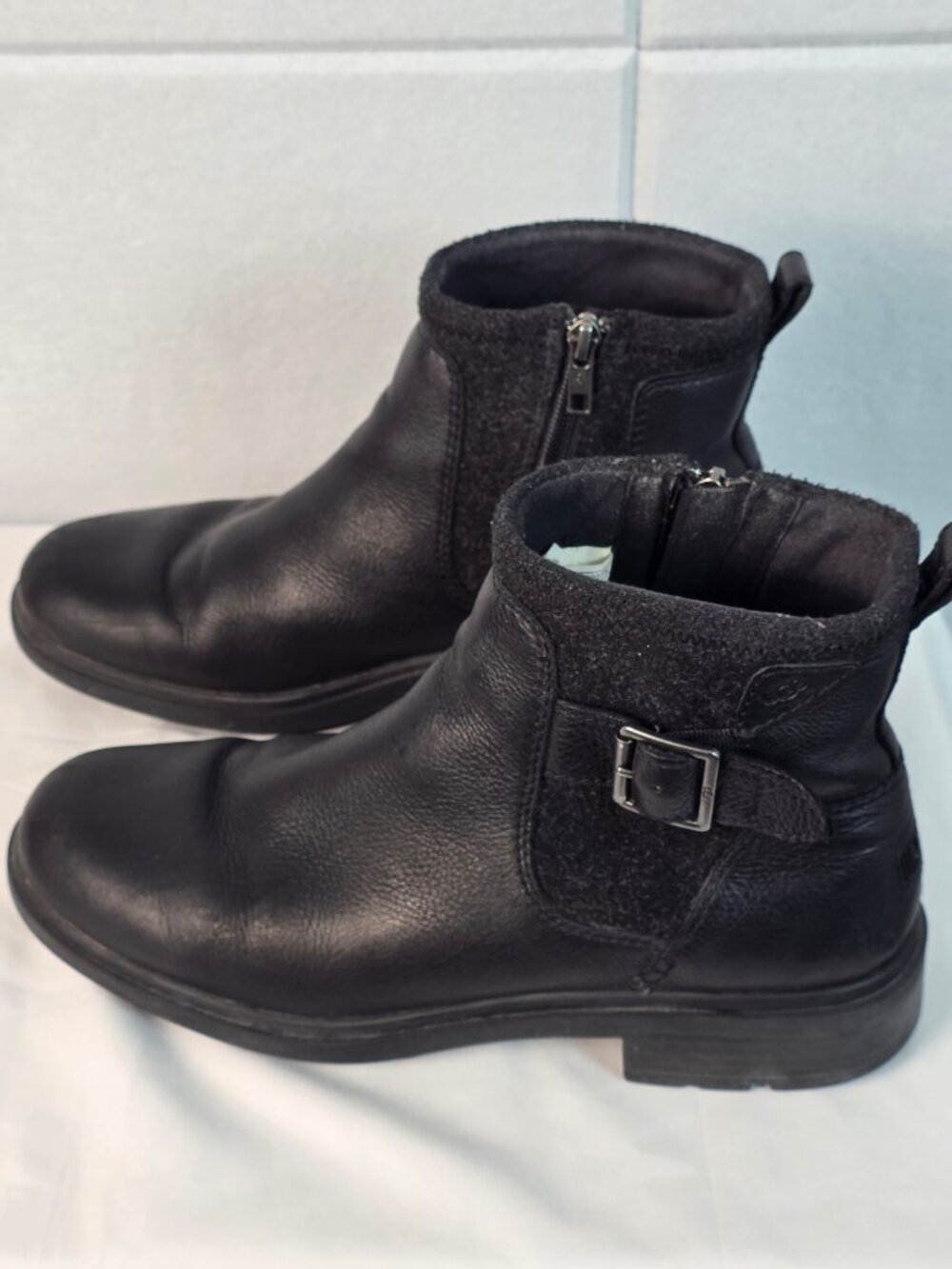 UGG Black Leather Ankle Boots • Side Zip • Buckle • Size 10 - Picture 3 of 9